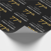 77e verjaardag: Elegant, zwart, Faux Gold look Cadeaupapier (Hoek)