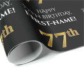 77e verjaardag: Elegant, zwart, Faux Gold look Cadeaupapier (Rol Hoek)