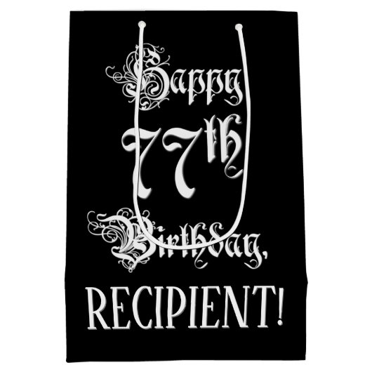 77e verjaardag: Fancy, elegant script + aangepaste Medium Cadeauzakje (Achterkant)