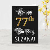 77e verjaardag — Fancy script; Faux Gold Kijk; naa Kaart (Gele Bloem)