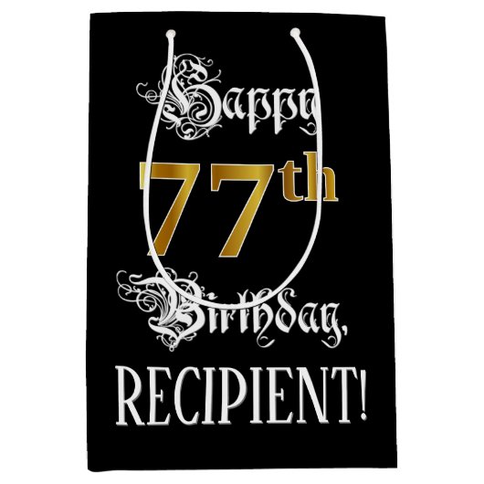 77e verjaardag ~ Fancy script; Faux Gold look; naa Medium Cadeauzakje (Voorkant)
