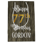 77e verjaardag: Faux Gold look & Faux Wood Pattern Medium Cadeauzakje (Voorkant)