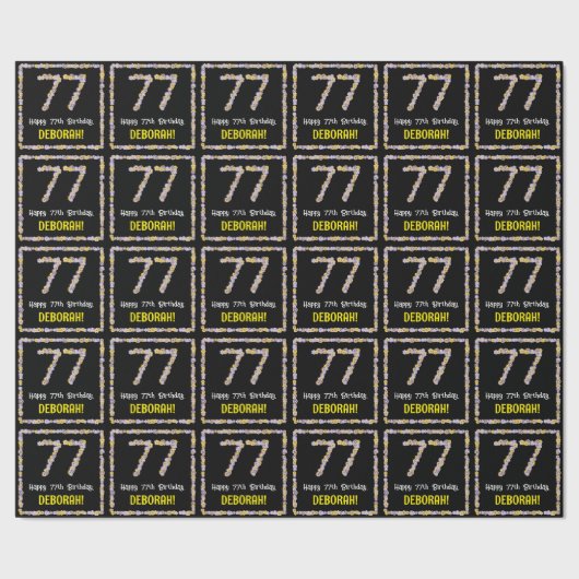 77e verjaardag: Floral Flowers Number, Custom Name Cadeaupapier (Zoom)