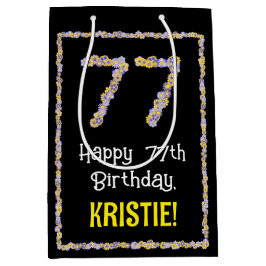 77e verjaardag: Floral Flowers Number, Custom Name Medium Cadeauzakje