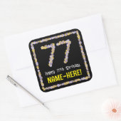 77e verjaardag: Floral Flowers Number, Custom Name Vierkante Sticker (Envelop)