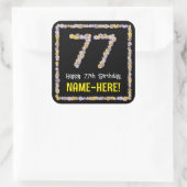 77e verjaardag: Floral Flowers Number, Custom Name Vierkante Sticker (Tas)