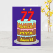 77e verjaardag: Fun Cake and Candles + Custom Name Kaart (Gele Bloem)