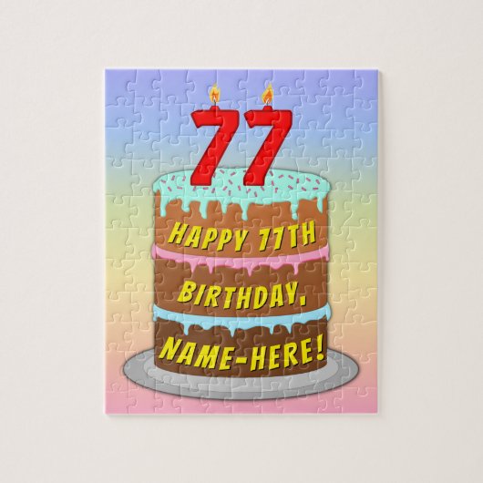 77e verjaardag: Fun Cake and Candles + Custom Name Legpuzzel (Verticaal)