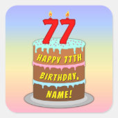 77e verjaardag: Fun Cake and Candles + Custom Name Vierkante Sticker (Voorkant)