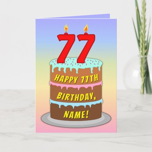 77e verjaardag — Fun Cake & Candles, w/ Eigen naam Kaart (Voorkant)