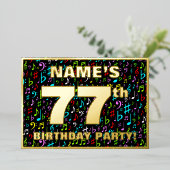 77e verjaardag — Fun, Colorful Music Symbols Folie Uitnodiging (Staand Voorkant)