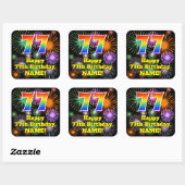 77e verjaardag: Fun Fireworks Kijk, regenboog # 77 Vierkante Sticker (Vel)
