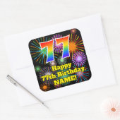 77e verjaardag: Fun Fireworks Kijk, regenboog # 77 Vierkante Sticker (Envelop)