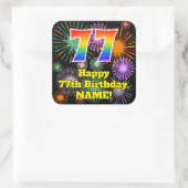 77e verjaardag: Fun Fireworks Kijk, regenboog # 77 Vierkante Sticker (Tas)