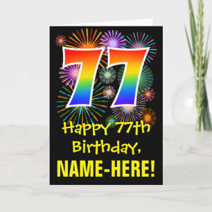 77e verjaardag: Fun Fireworks Pattern + Rainbow 77 Kaart