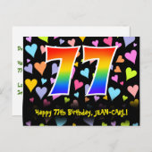 77e verjaardag: Fun Hearts-patroon, Regenboog 77 Briefkaart (Voorkant / Achterkant)