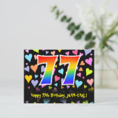 77e verjaardag: Fun Hearts-patroon, Regenboog 77 Briefkaart (Staand voorkant)