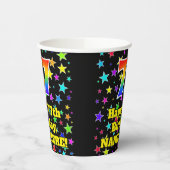 77e verjaardag: Fun Stars Pattern en Rainbow 77 Papieren Bekers (Links)