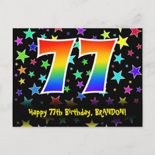 77e Verjaardag: Fun Sterren Patroon, Regenboog 77, Briefkaart