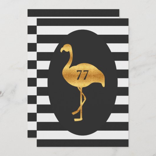 77e Verjaardag Gouden Flamingo Zwart Wit Strepen Kaart (Voorkant / Achterkant)