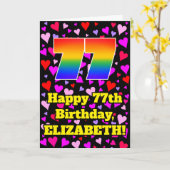 77e verjaardag: Heatpatroon liefhebbend, regenboog Kaart (Gele Bloem)