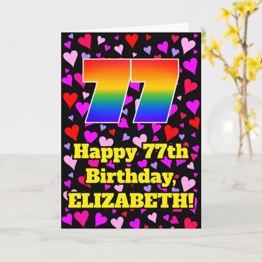 77e verjaardag: Heatpatroon liefhebbend, regenboog Kaart (Gele Bloem)