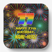 77e verjaardag: Kleurrijk, gevierd vuurwerk Papieren Bordje (Voorkant)