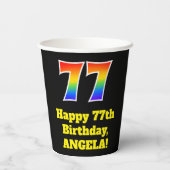 77e verjaardag: Kleurrijk, Leuk, Spannend, Regenbo Papieren Bekers (Achterkant)