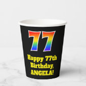 77e verjaardag: Kleurrijk, Leuk, Spannend, Regenbo Papieren Bekers (Voorkant)