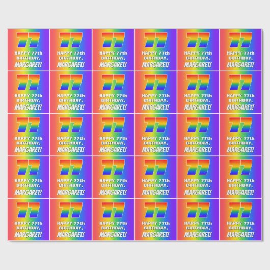 77e verjaardag: kleurrijk, vun regenboogpatroon #  cadeaupapier (Vlak)
