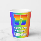 77e verjaardag: kleurrijk, vun regenboogpatroon # papieren bekers (Achterkant)
