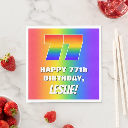 77e verjaardag: kleurrijk, vun regenboogpatroon # servet (Insitu)