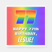 77e verjaardag: kleurrijk, vun regenboogpatroon # servet (Voorkant)