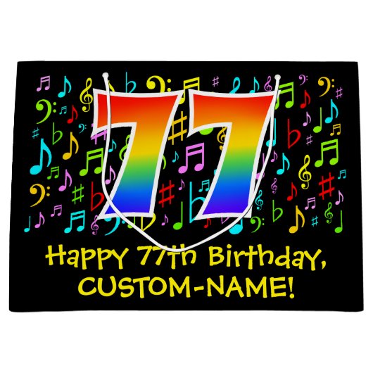 77e verjaardag - Kleurrijke muzieksymbolen, Rainbo Groot Cadeauzakje (Voorkant)