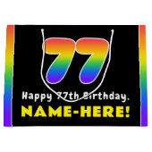 77e verjaardag: kleurrijke regenboog # 77, aangepa groot cadeauzakje (Voorkant)
