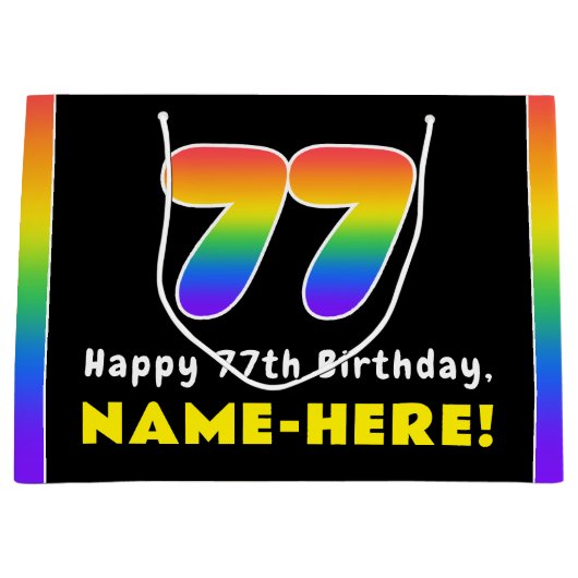 77e verjaardag: kleurrijke regenboog # 77, aangepa groot cadeauzakje (Voorkant)