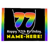 77e verjaardag: kleurrijke regenboog # 77, aangepa groot cadeauzakje (Achterkant)