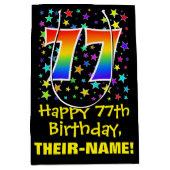 77e verjaardag: Kleurrijke Sterren Patroon & Regen Medium Cadeauzakje (Voorkant)