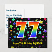 77e verjaardag: leuk sterrenpatroon, regenboog 77, briefkaart (Voorkant / Achterkant)