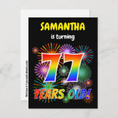 77e verjaardag - Leuk vuurwerk, Rainbow Look "77" Briefkaart (Voorkant / Achterkant)