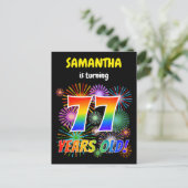 77e verjaardag - Leuk vuurwerk, Rainbow Look "77" Briefkaart (Staand voorkant)