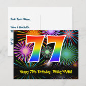 77e verjaardag – leuk vuurwerkpatroon + regenboog  briefkaart (Voorkant / Achterkant)