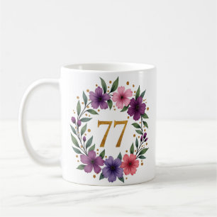 77e Verjaardag Mok – Bloemenkrans met gouden numme