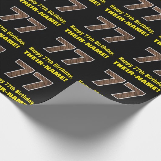77e verjaardag: Naam & Faux Wood Grain Patroon "77 Cadeaupapier (Hoek)
