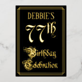 77e verjaardag Partij — Fancy Manuscript & de Naam Folie Uitnodiging (Voorkant)