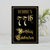 77e verjaardag Partij — Fancy Manuscript & de Naam Folie Uitnodiging (Staand Voorkant)