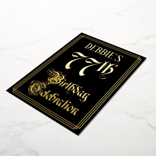 77e verjaardag Partij — Fancy Manuscript & de Naam Folie Uitnodiging (Gedraaid)