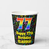 77e Verjaardag: Plezier Muzieknoten Patroon, Regen Papieren Bekers (Achterkant)