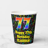 77e Verjaardag: Plezier Muzieknoten Patroon, Regen Papieren Bekers (Voorkant)