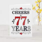 77e verjaardag Proost in rood wit zwart patroon Kaart (Gele Bloem)